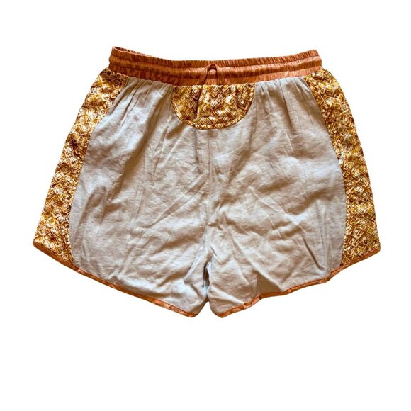 Mystree Anthro Women's Boho Dolphin Hem Shorts Gold Embroidered Panels Lined S - Picture 2 of 6